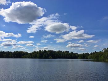 Scenic view of lake against cloudy sky