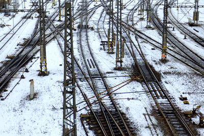 High angle view of snow covered land