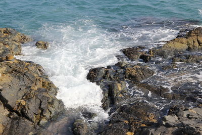 High angle view of sea waves