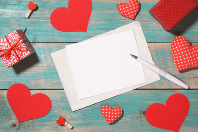 High angle view of heart shape on table