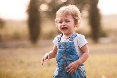 Crying girl at park