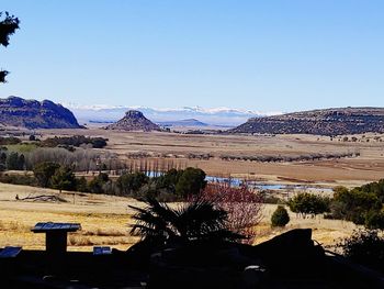 Scenic view of mountains against clear sky