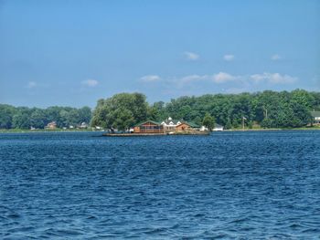 Houses by river