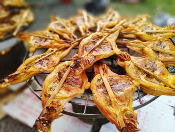High angle view of meat on table