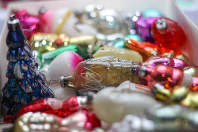 Close-up of christmas decorations on table