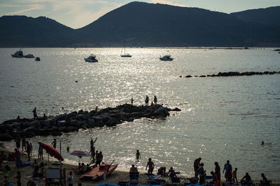 High angle view of people on beach