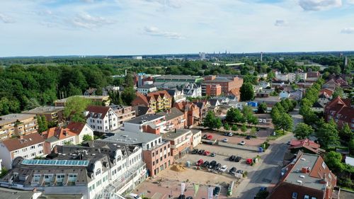 High angle view of townscape against sky