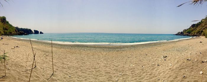 Scenic view of beach against clear sky