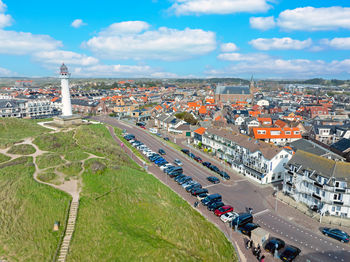 High angle view of townscape against sky