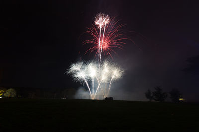 Low angle view of firework display at night