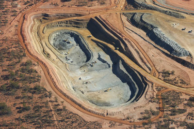 High angle view of road passing through desert