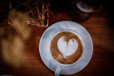 High angle view of coffee on table