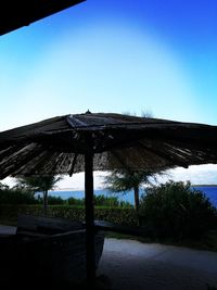 Scenic view of beach against clear blue sky