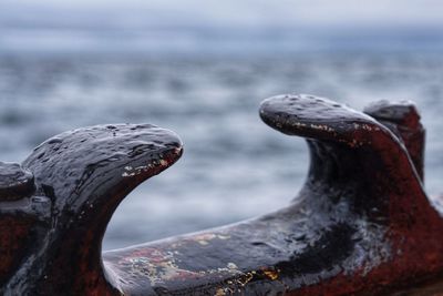 Close-up of rusty metal on beach