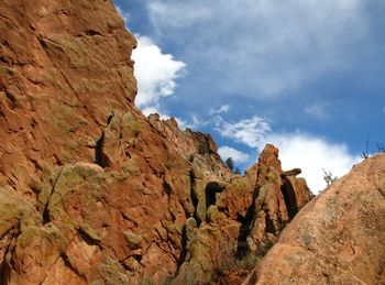 Low angle view of rock formations against sky