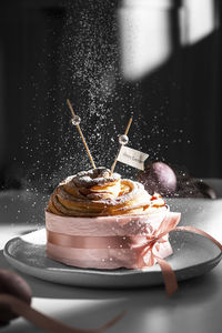 Close-up of dessert in plate on table