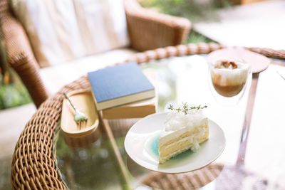 High angle view of dessert on table