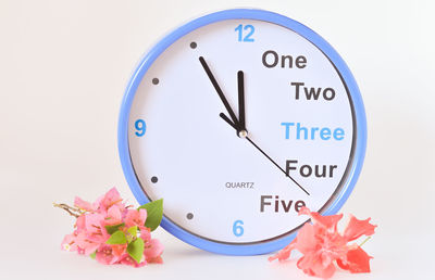 Close-up of clock on white background