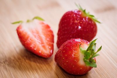 Close-up of strawberries on table