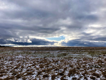 Scenic view of field against sky during winter