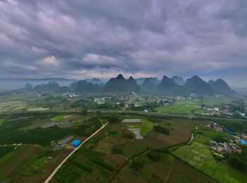 High angle view of townscape against sky
