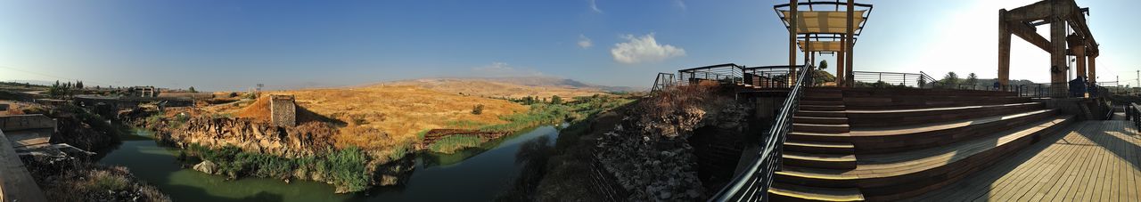 Panoramic view of gazebo against sky