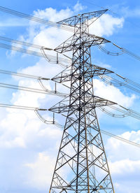 Low angle view of electricity pylon against sky