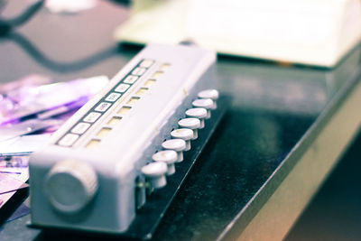 Close-up of computer keyboard on table