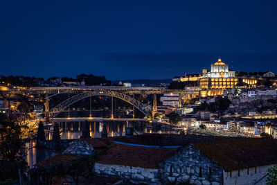 Illuminated buildings in city at night