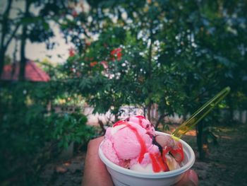 Hand holding ice cream cone