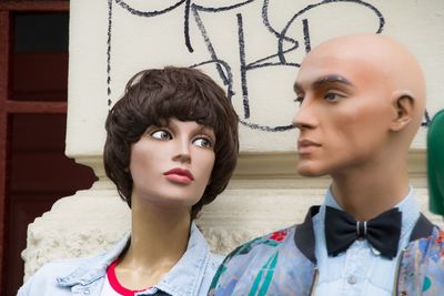 Close-up of male and female mannequins