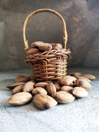 Close-up of wicker basket on table