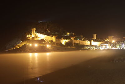 Illuminated buildings at night