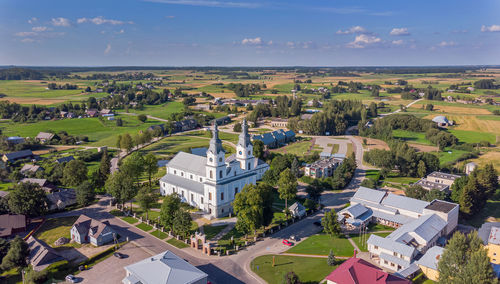 High angle view of townscape against sky