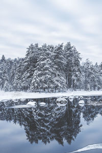 Frozen lake against sky during winter