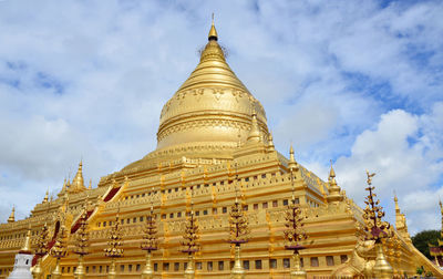 Shwezigon pagoda, the golden temple in bagan shines brilliantly under sunlight 