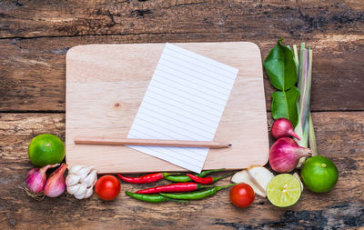 High angle view of ingredients on table