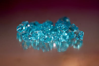 Close-up of blue quartz on table