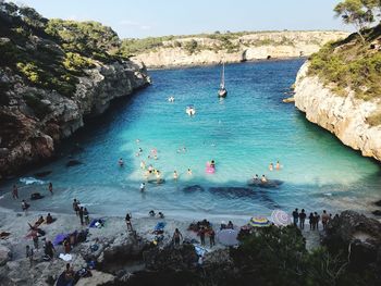 High angle view of people at beach