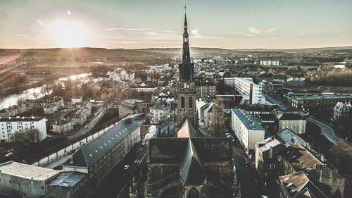 High angle view charleville-mÈziËres cathedral against sky