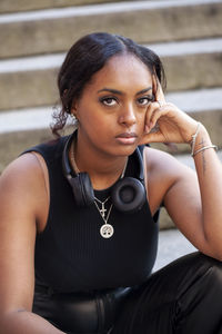 Portrait of young woman looking away