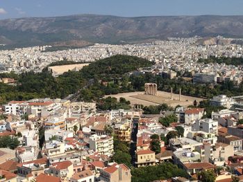 High angle view of townscape against sky athens greece