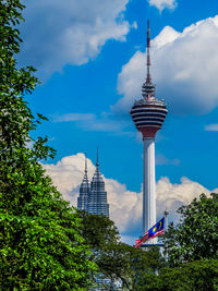 Low angle view of buildings against cloudy sky