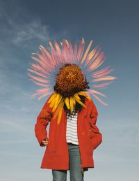 Low angle view of sunflower against sky