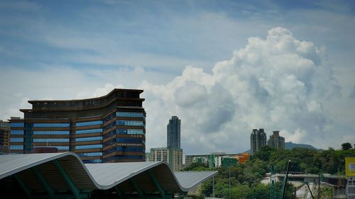 Buildings against cloudy sky