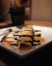 Close-up of chocolate cake on table