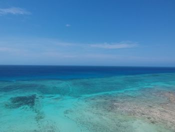 Scenic view of sea against blue sky