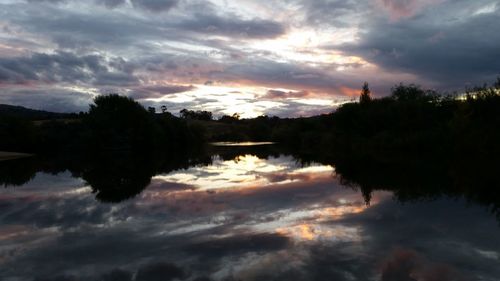 Scenic view of lake against sky during sunset