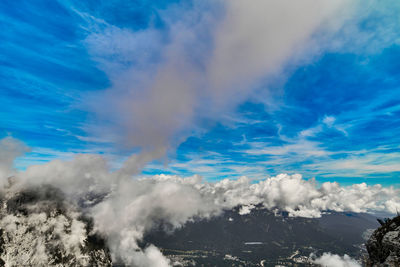 Scenic view of volcanic mountain against sky