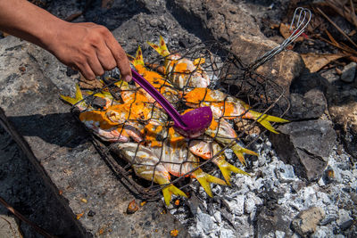 Cropped hand of person preparing food